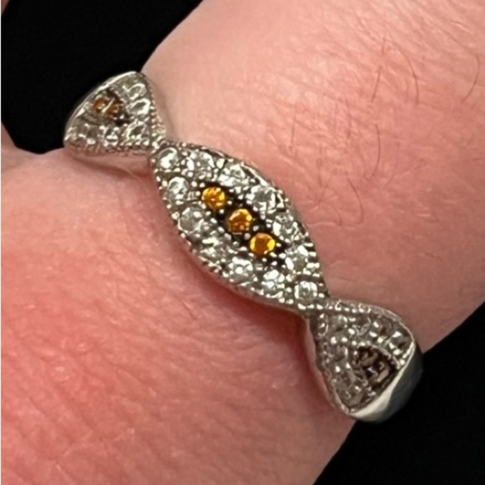 Sterling silver ring with unique orange stone. Size 7. Stackable